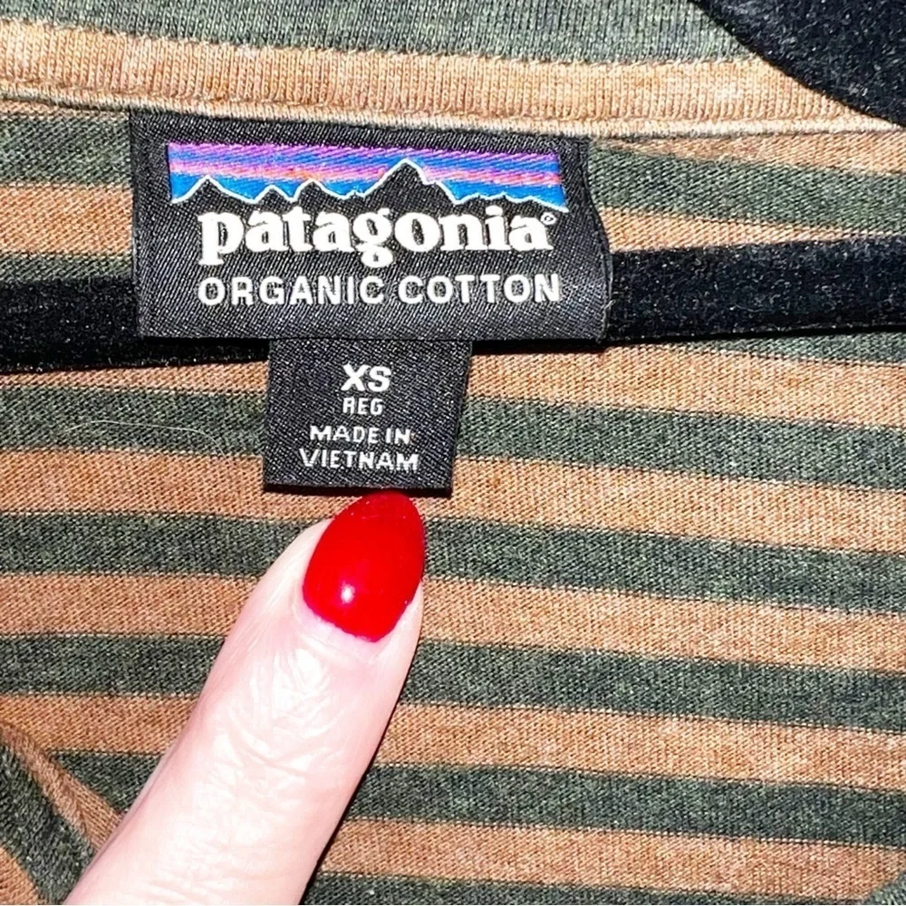 Patagonia Men Brown &‎ Green Stripe Polo Shirt